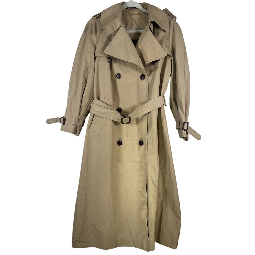 Vtg Etienne Aigner Trench Coat - Leather & Brass Accents - Late 70s/80s SIZE 10